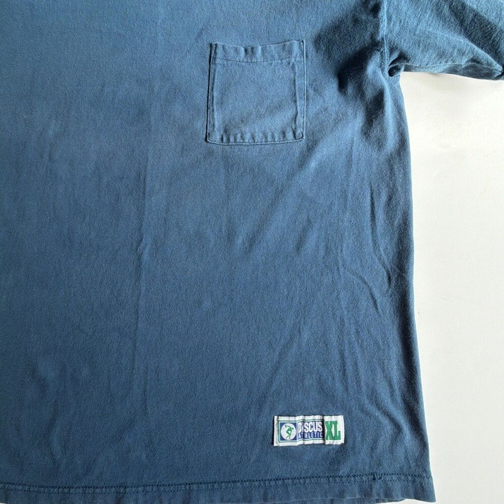 VTG 90s Discus Athletic Pocket T Shirt XL Blue Blank Sun Faded Grunge Crew Neck - Picture 8 of 16